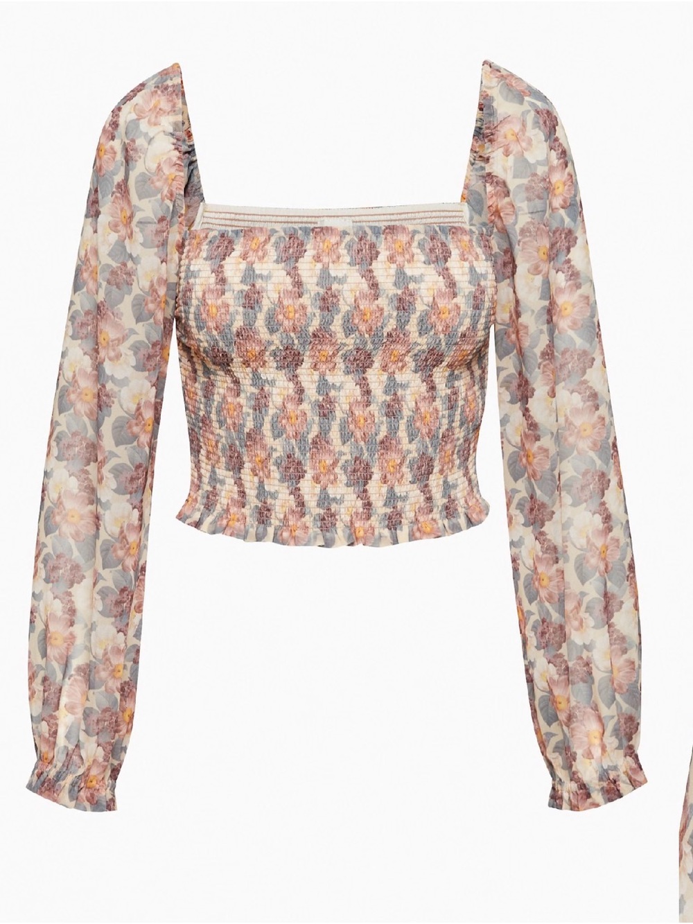Wilfred saga blouse Floral Smocked Square-Neck Crop Top in Blush Multi